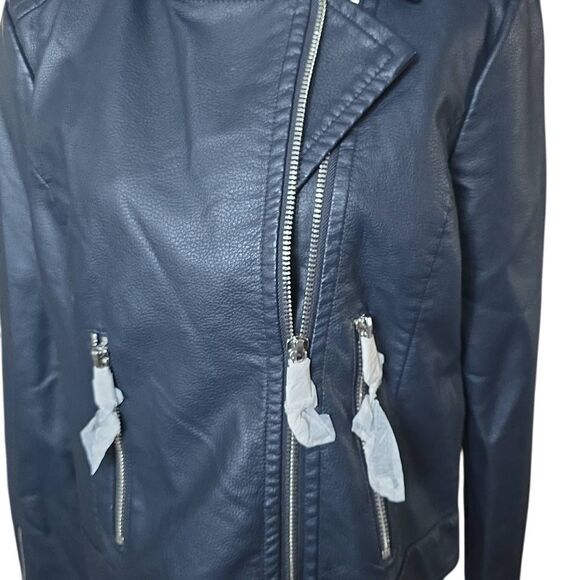 Express Women's Size Large Navy Faux Leather Moto Jacket - Picture 2 of 6
